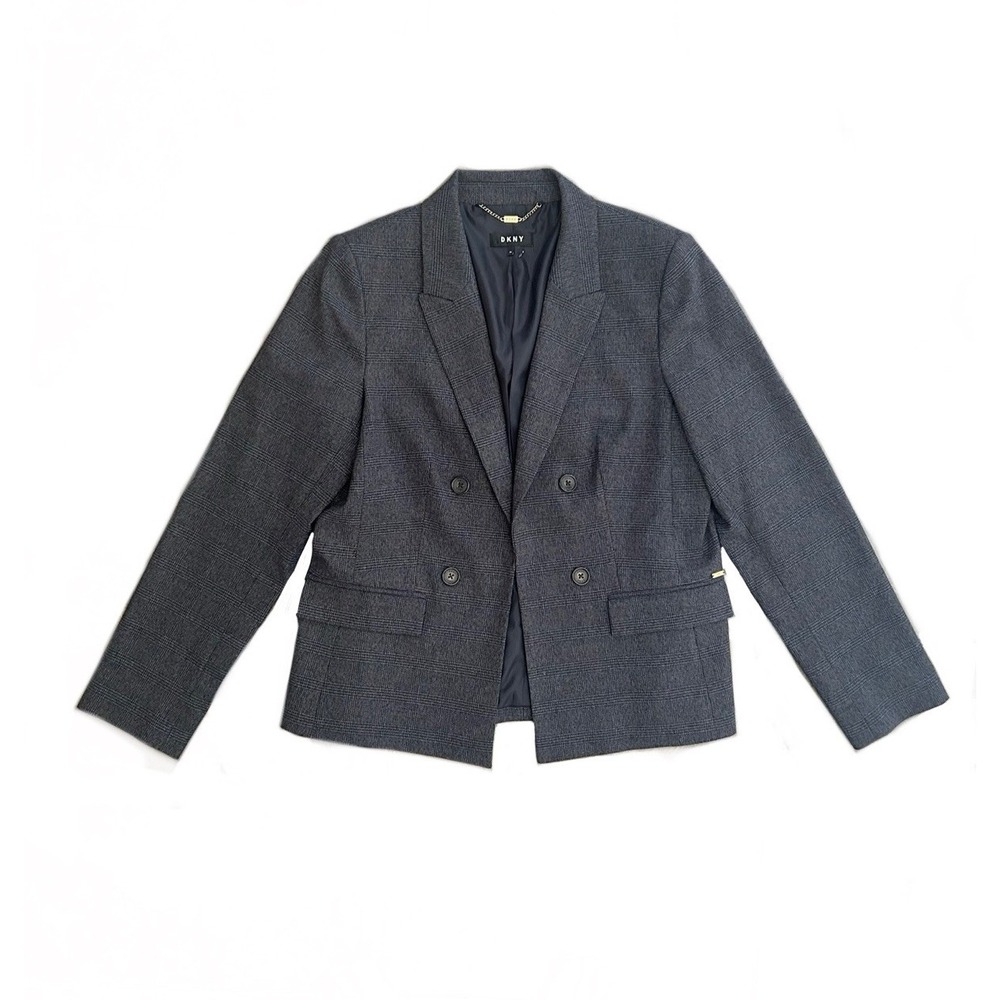 DKNY Women's Size 14 Blazer Glen plaid Fully Lined Shoulder Pads Hook Closure‎